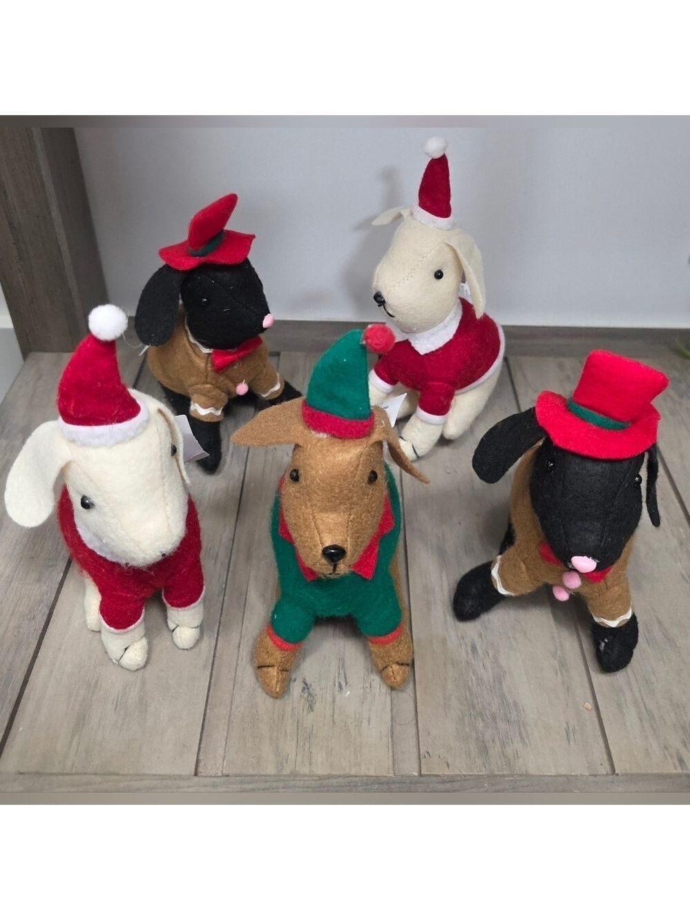 Set Of Five Christmas Decor Plush Fabric Dogs - New With Tags